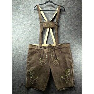 Lederhosen Store Brown Leather Lederhosen Shorts w/ Suspenders US48/EU60